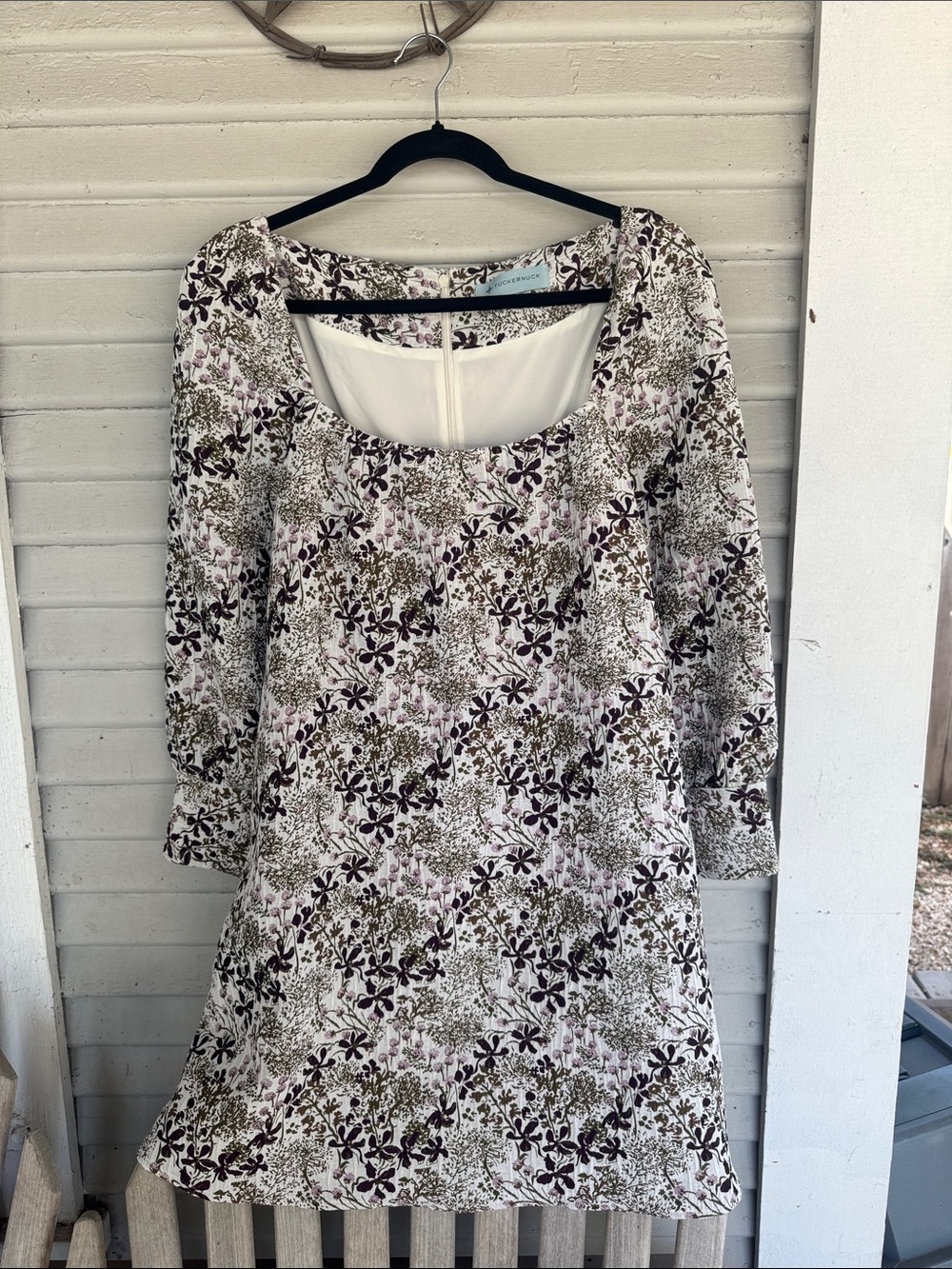 Women's Floral Scoop-Neck Dress in Cream and Olive
